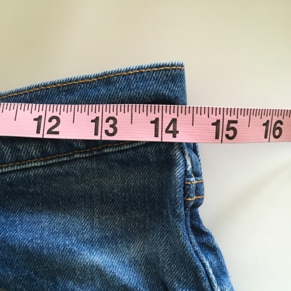 Levis 501 Jeans Shorts Sz 27 Blue Button Fly High Rise Cut Off Raw Hem Mid Wash - Picture 11 of 14